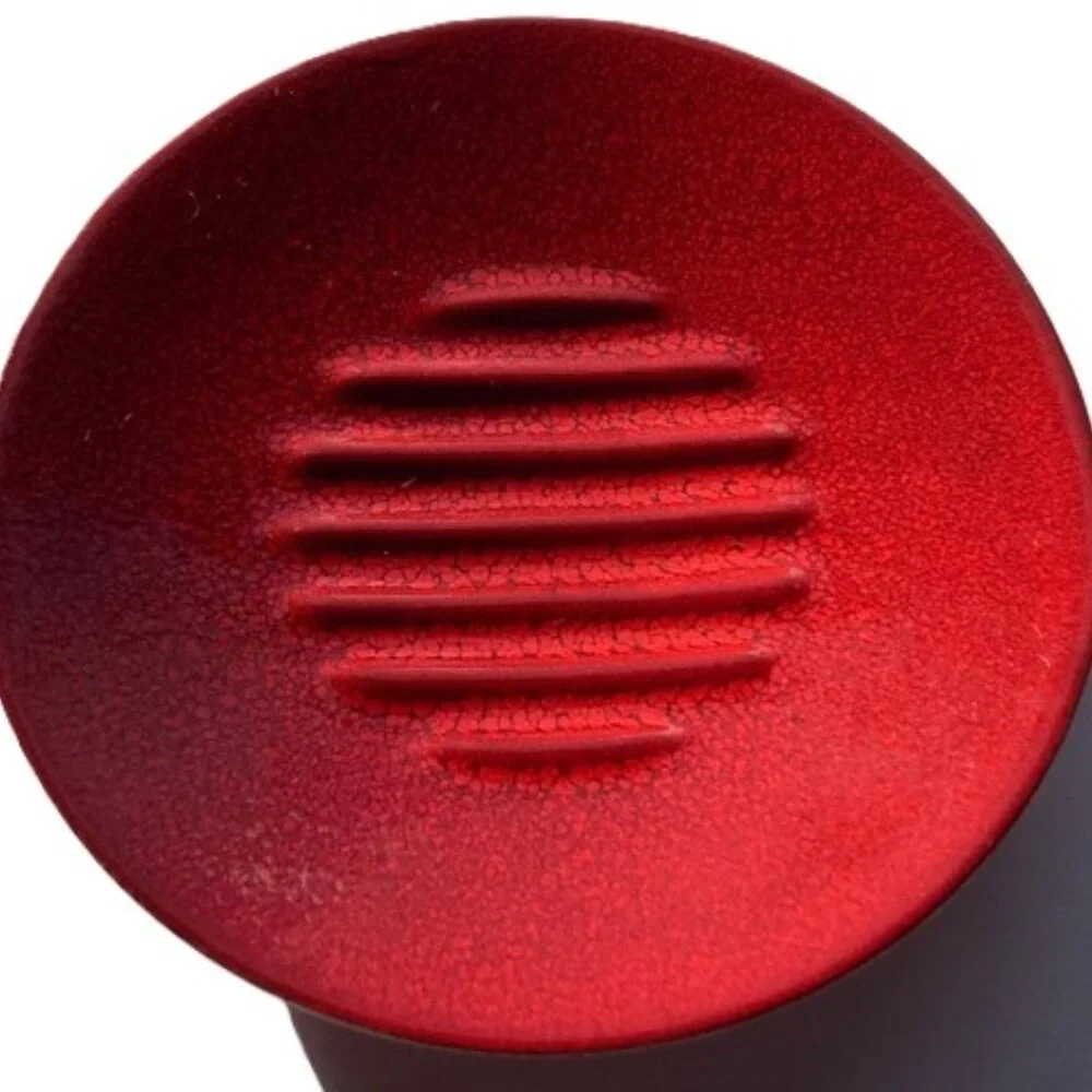 CRATE and BARREL Round Soap Dish Deep Red with Ridges Made In Portugal 5 inches